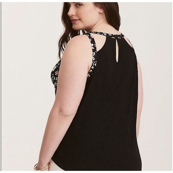 Torrid Black Floral Georgette Sleeveless Cutout Tank Top 2X - Picture 2 of 9
